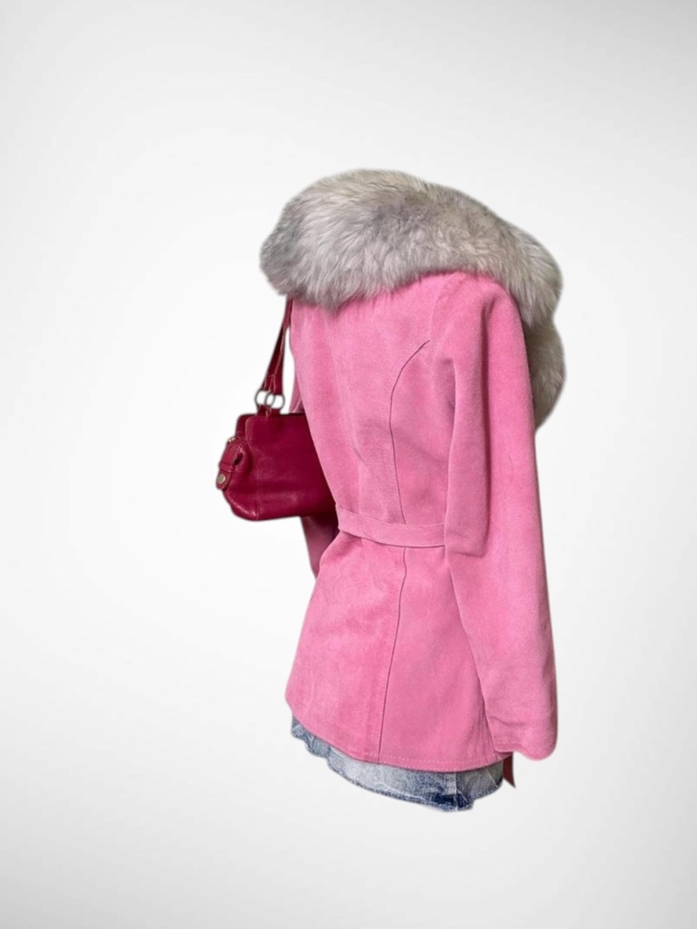 RARE Vintage 60s–70s Gastown Talk LTD Pink Suede Penny Lane Coat w/ Real Fur - Picture 5 of 8
